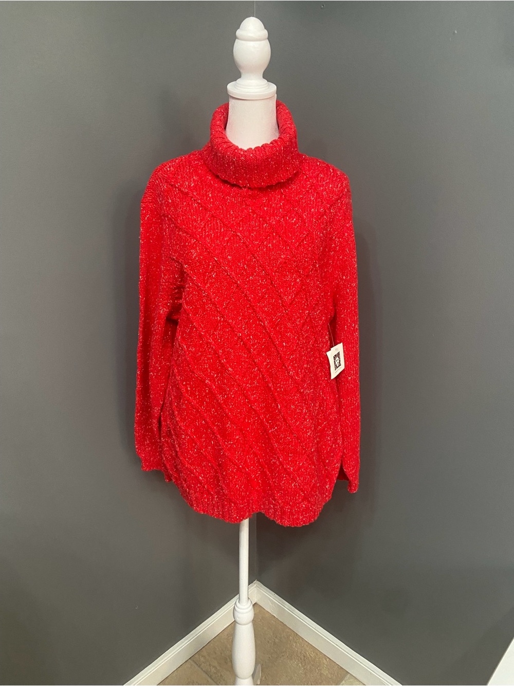 Anne Klein Bright Red Cable Turtleneck Sweater